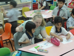 Miss Amanda Coombs with her Kindergarten students